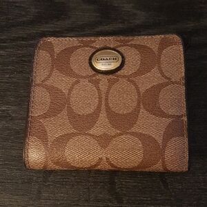 Coach Brown Signature Canvas Compact Wallet